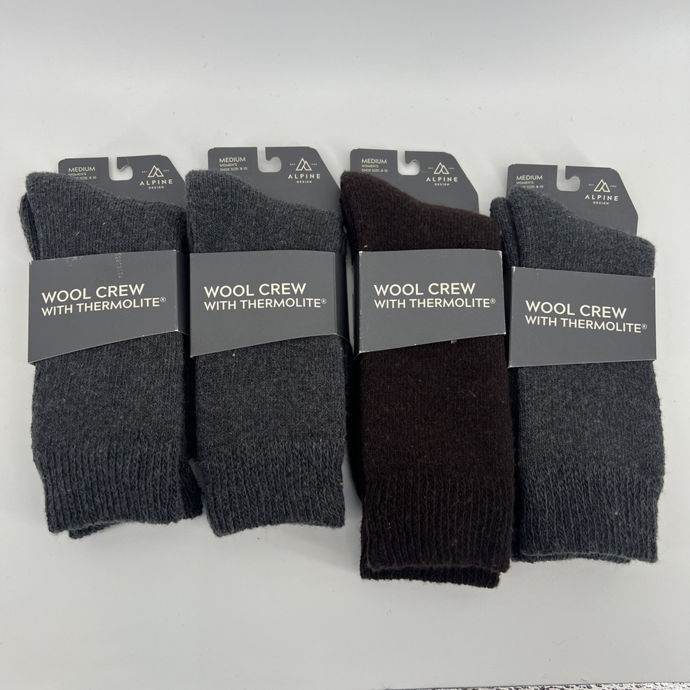 Alpine Design Women's Wool Crew Cut With Thermolite Hiking Socks - 4 Total Pairs